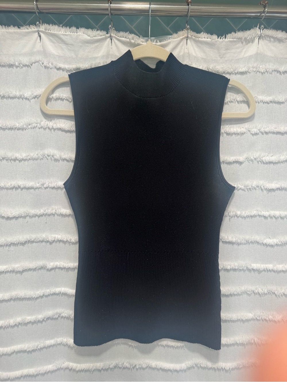 Theory Black Sleeveless Mock Neck Ribbed Tank